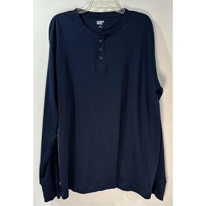 Lands End men’s long sleeve 1/4 button navy blue Henley size XL.  #38-0982